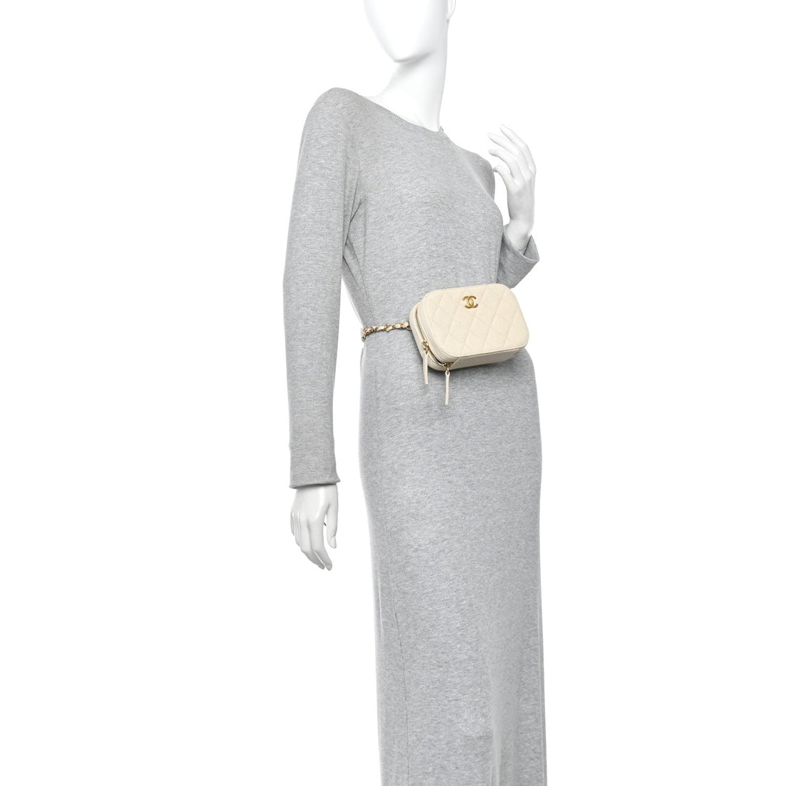Caviar Quilted Flap Waist Bag White
