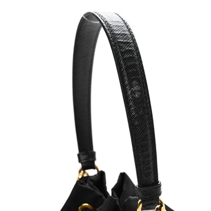 Re-Nylon Saffiano Duet Bucket Crossbody Bag Black Black