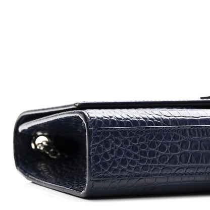 Calfskin Crocodile Embossed Medium Classic Monogram Kate Tassel Satchel Deep Marine