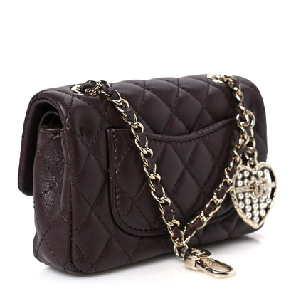 Lambskin Quilted Mini Flap Bag Charm With Hook Dark Brown