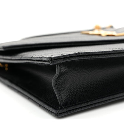 Grain De Poudre Matelasse Chevron Monogram Envelope Chain Wallet Black