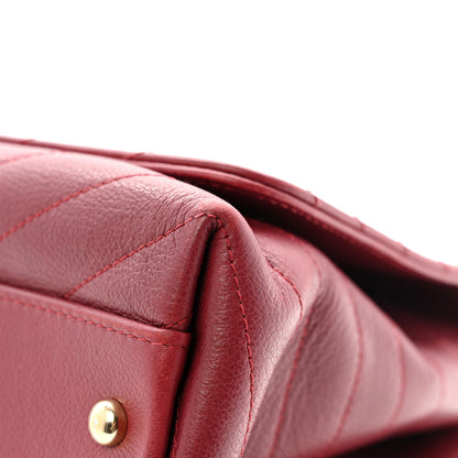 Grained Calfskin Stitched Chevron Medium Chic Top Handle Flap Red