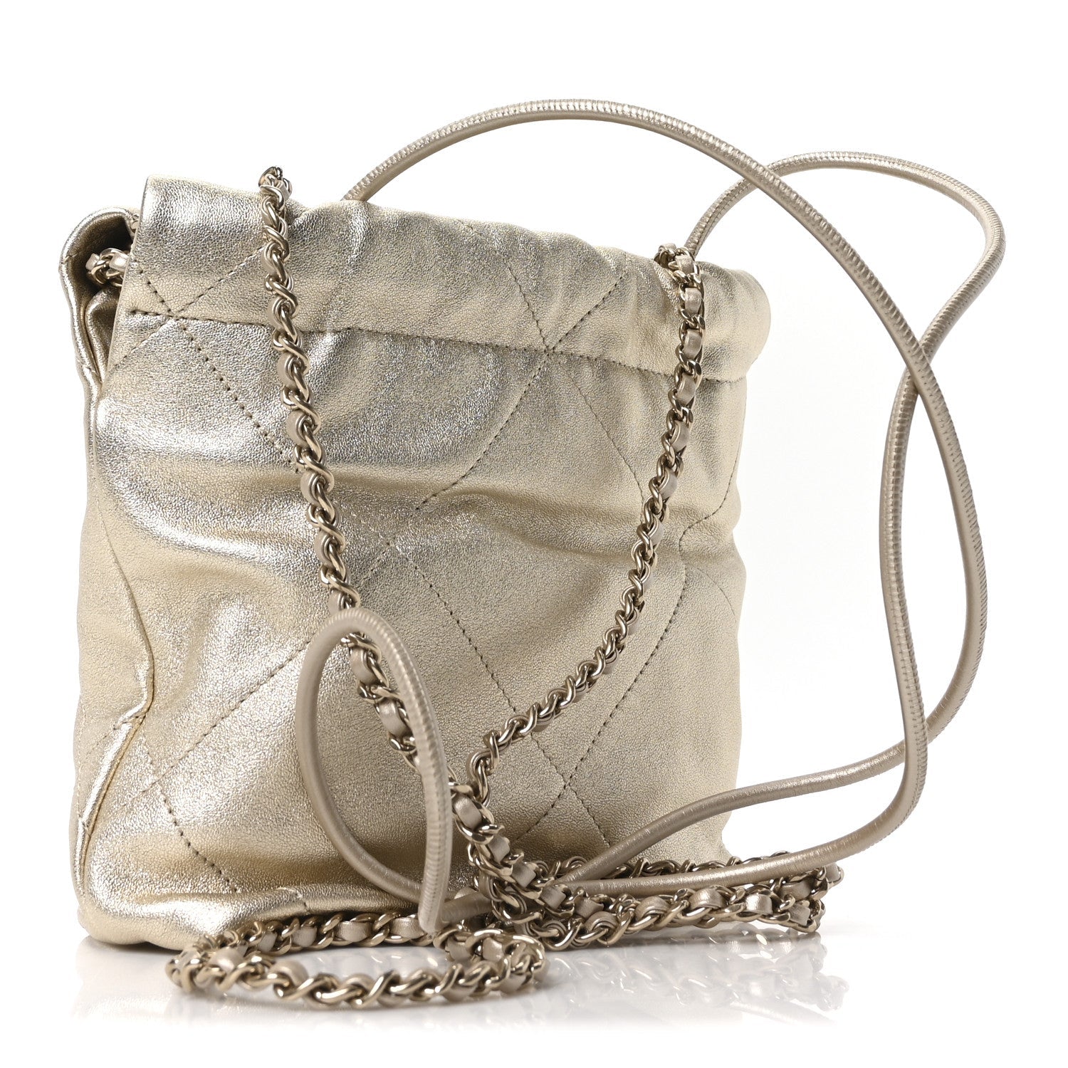 Metallic Lambskin Quilted Mini Chanel 22 Golden