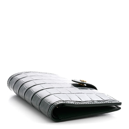 Calfskin Crocodile Embossed Crococo Passport Holder Emerald