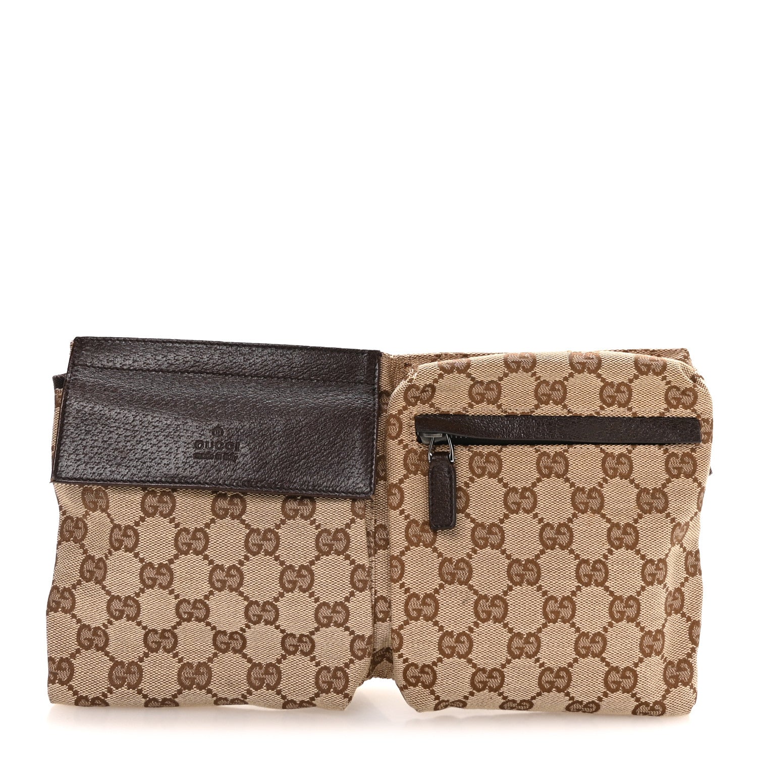 GG Monogram Double Pocket Belt Bag Dark Brown