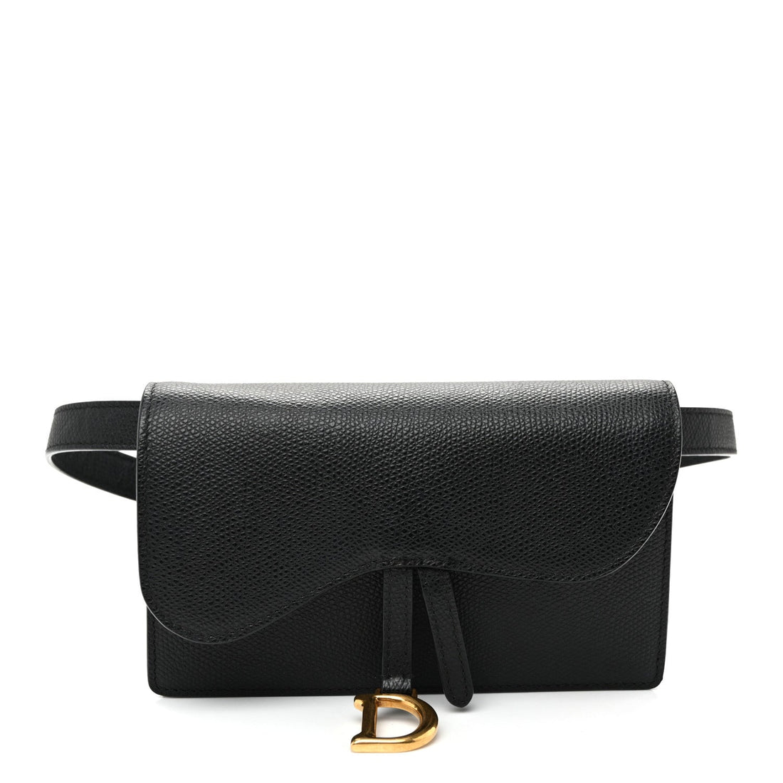Grained Calfskin Saddle Belt Bag Black