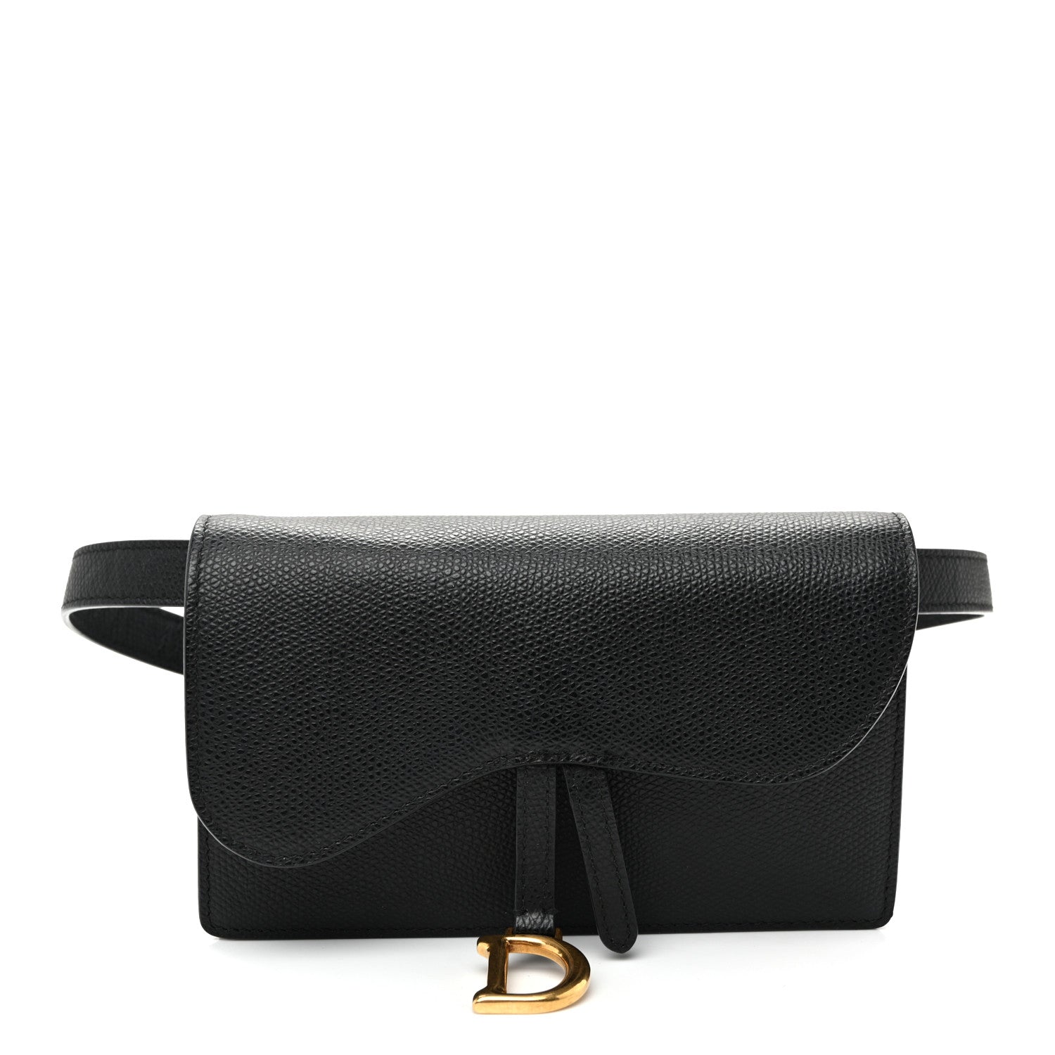 Grained Calfskin Saddle Belt Bag Black