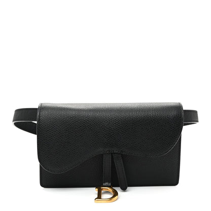 Grained Calfskin Saddle Belt Bag Black