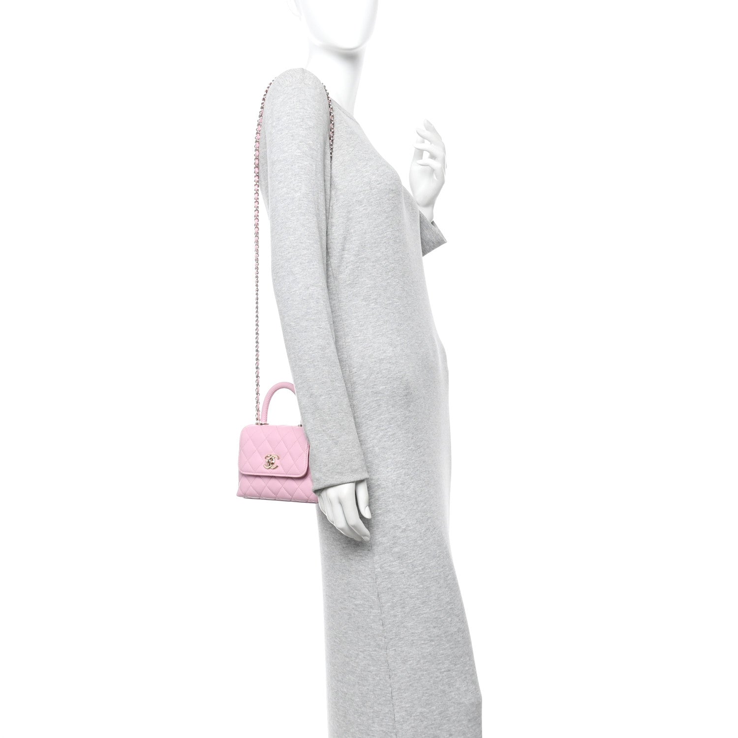 Caviar Quilted Coco Handle Clutch With Chain Pink