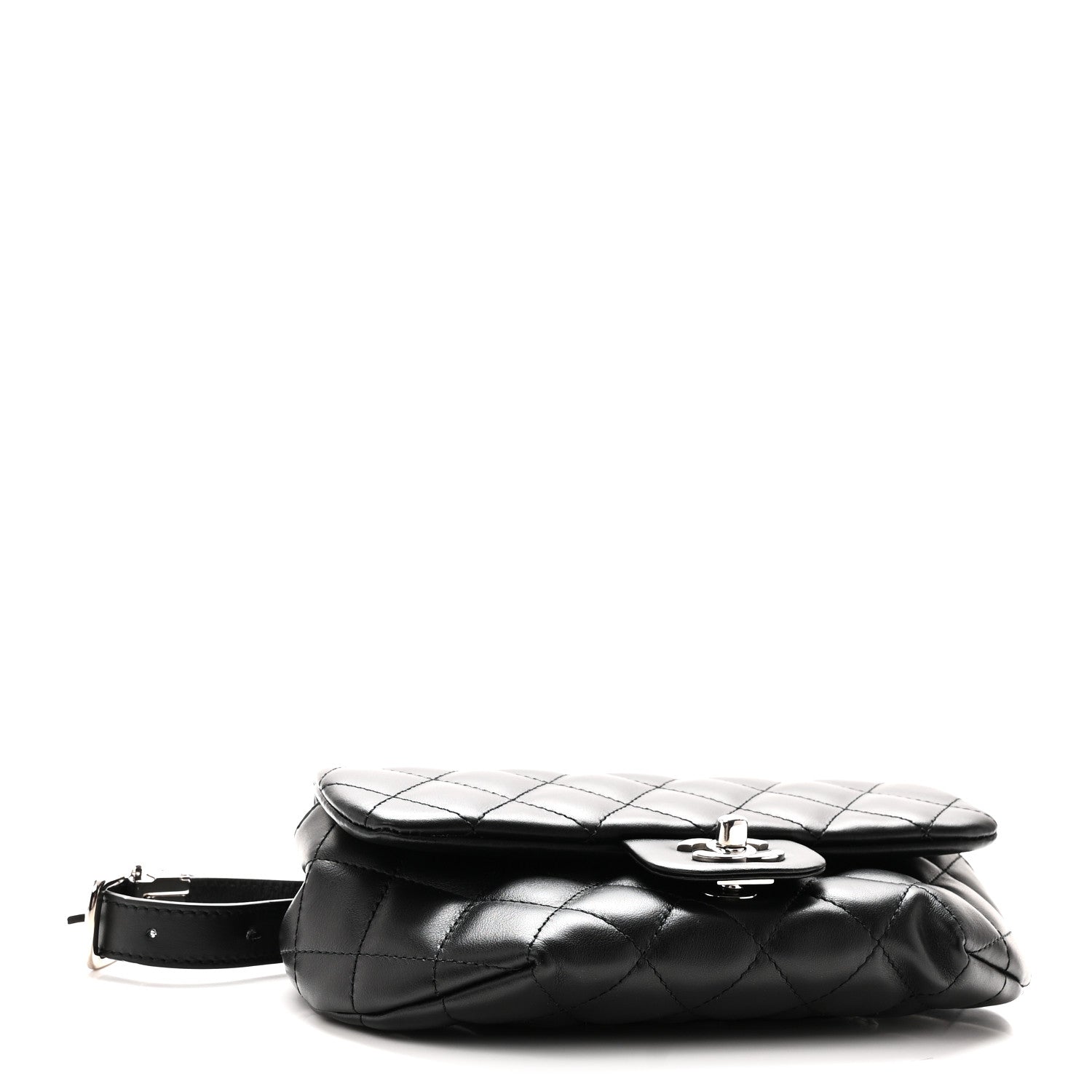 Calfskin Quilted CC Uniform Flap Belt Bag Black