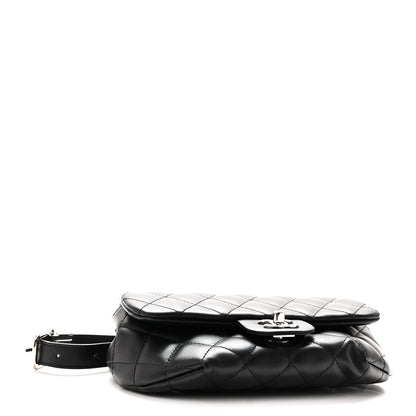 Calfskin Quilted CC Uniform Flap Belt Bag Black
