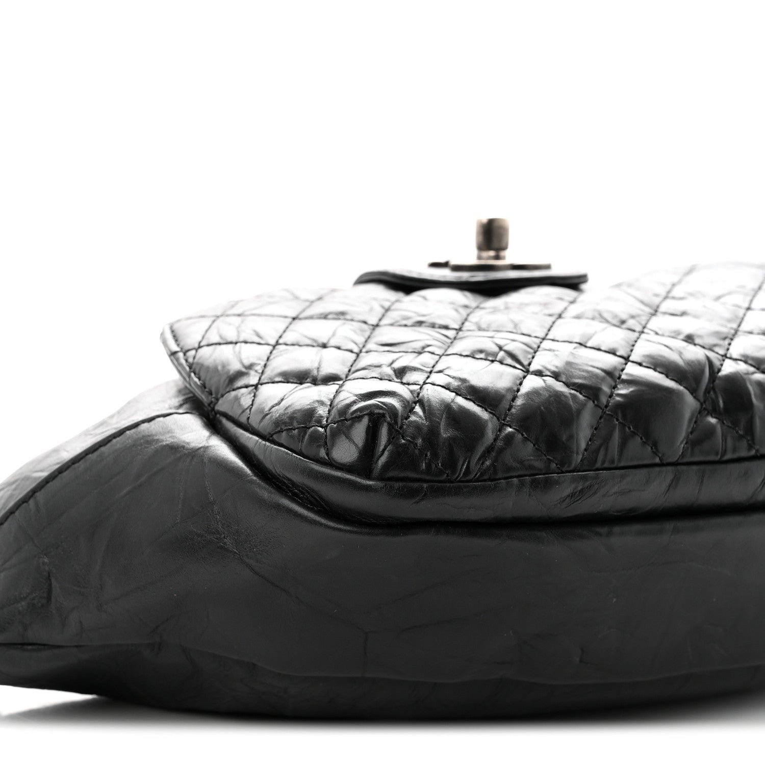 Crumpled Calfskin Quilted Casual Rock Waist Bag Fanny Pack Black