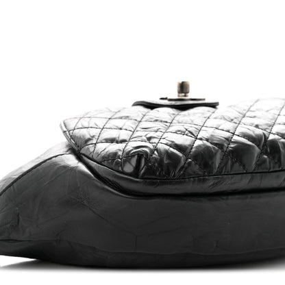 Crumpled Calfskin Quilted Casual Rock Waist Bag Fanny Pack Black