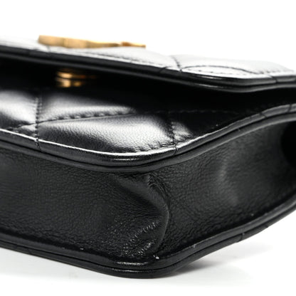 Lambskin Enamel Quilted Pending CC Flap Belt Bag Black