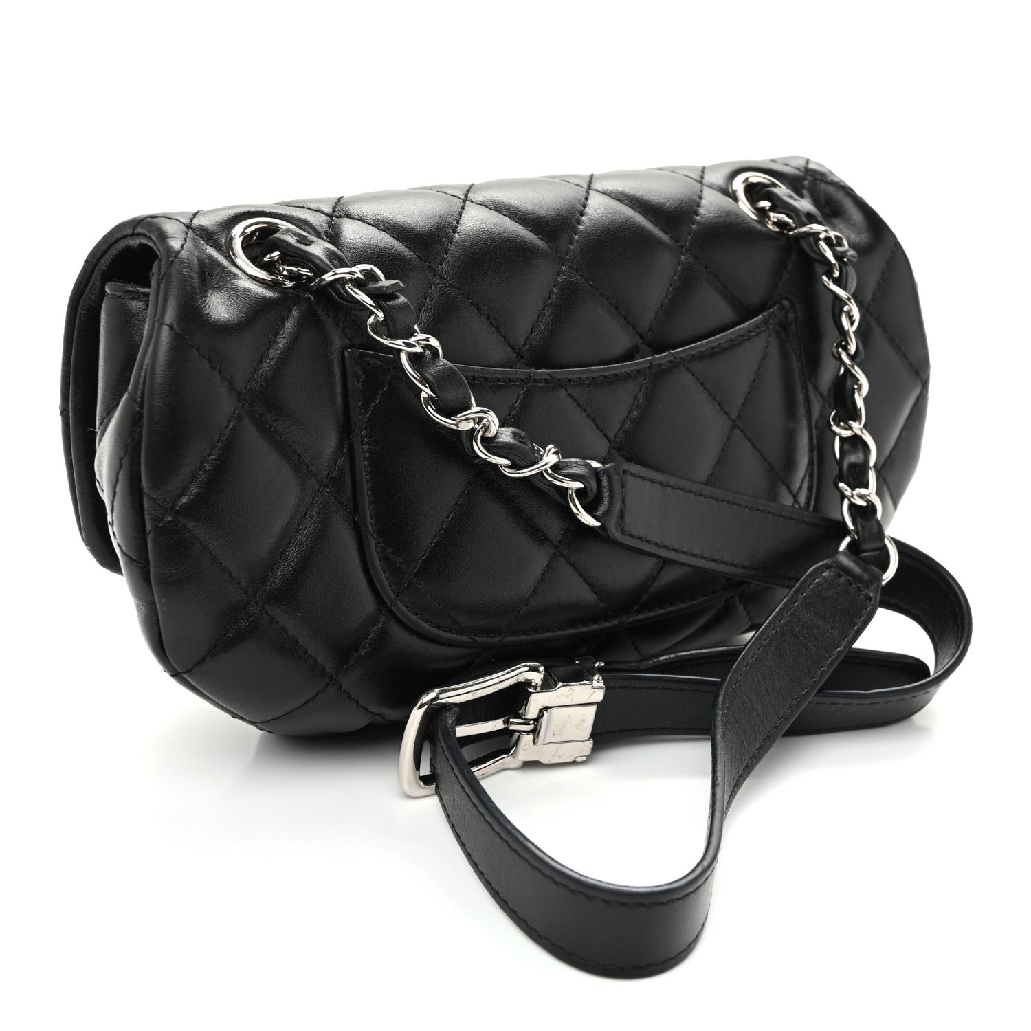 Calfskin Quilted CC Uniform Flap Belt Bag Black