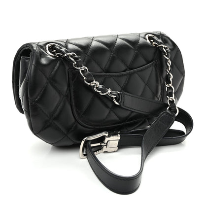 Calfskin Quilted CC Uniform Flap Belt Bag Black