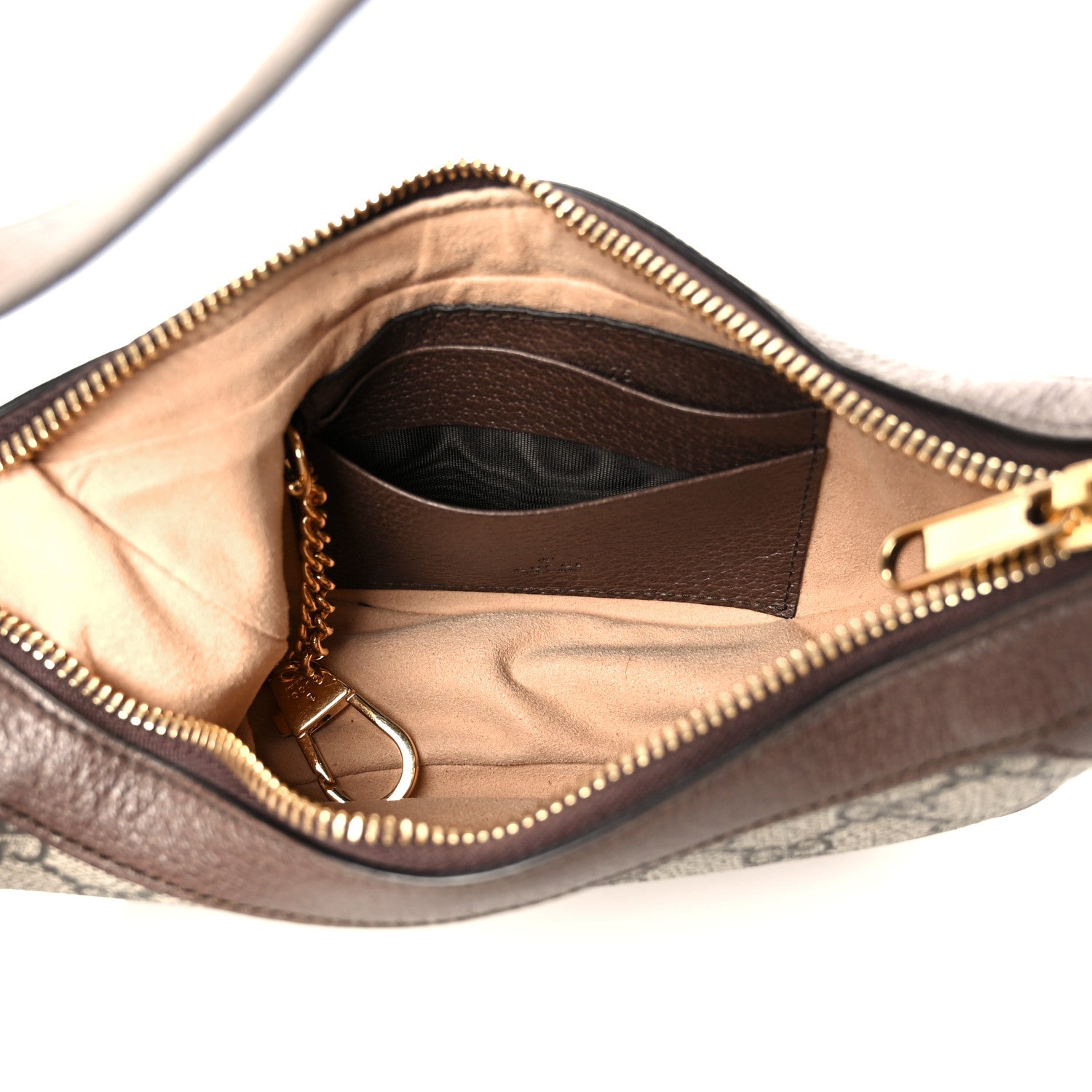 GG Supreme Monogram Textured Calfskin Web Mini Ophidia Half Moon Hobo Beige Ebony New Acero