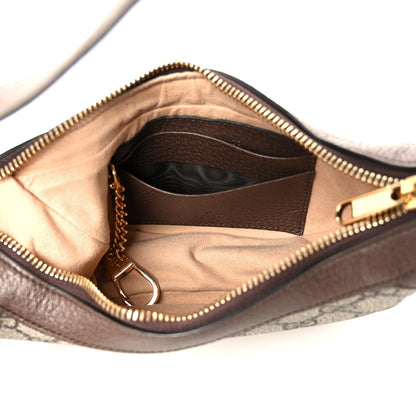 GG Supreme Monogram Textured Calfskin Web Mini Ophidia Half Moon Hobo Beige Ebony New Acero