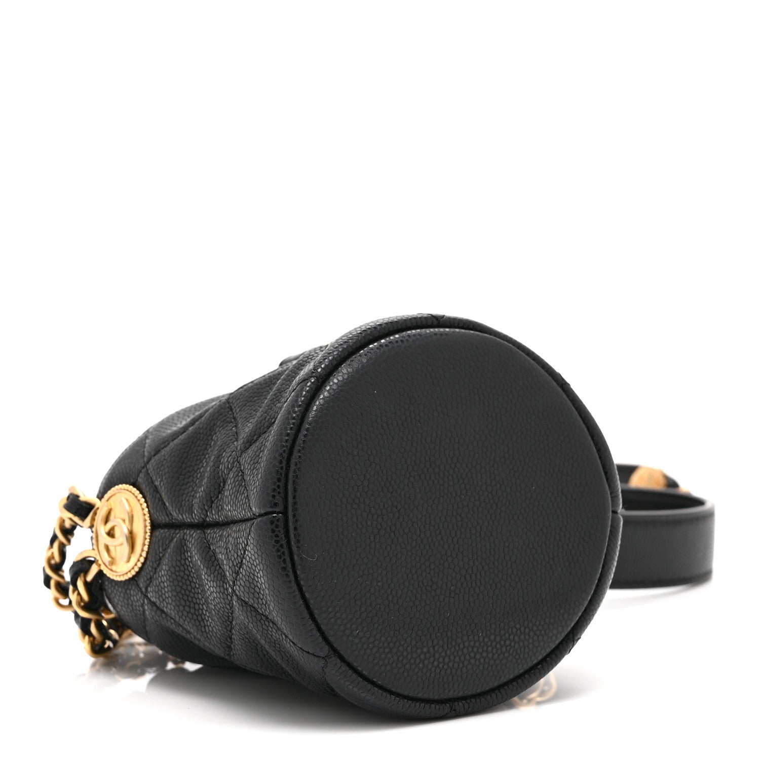 Caviar Quilted Twist Your Buttons Mini Bucket Bag Black