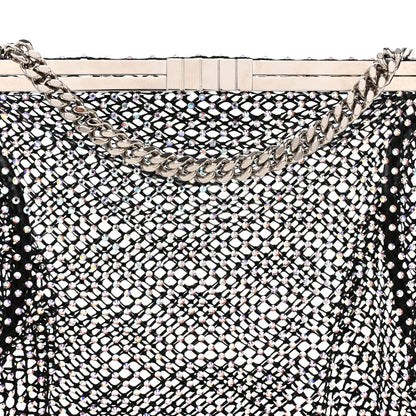 Mesh Crystal Medium Fanny Shoulder Bag Black