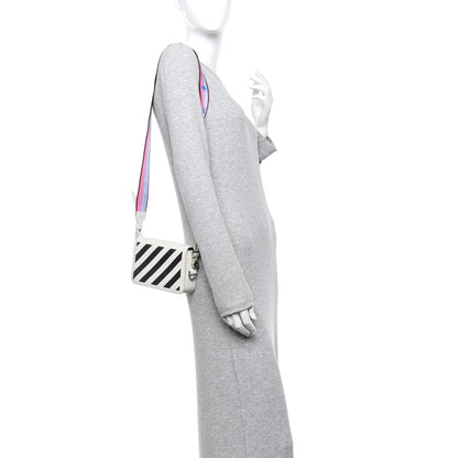 Saffiano Striped Mini Diag Binder Clip Bag White
