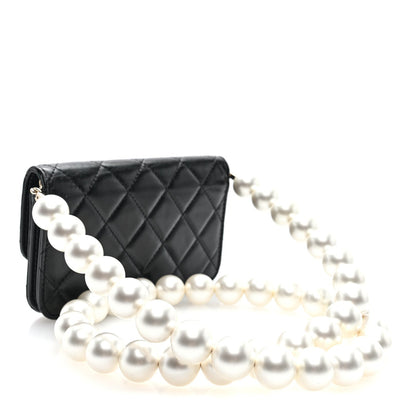 Calfskin Quilted Maxi Pearls Clutch With Chain Black