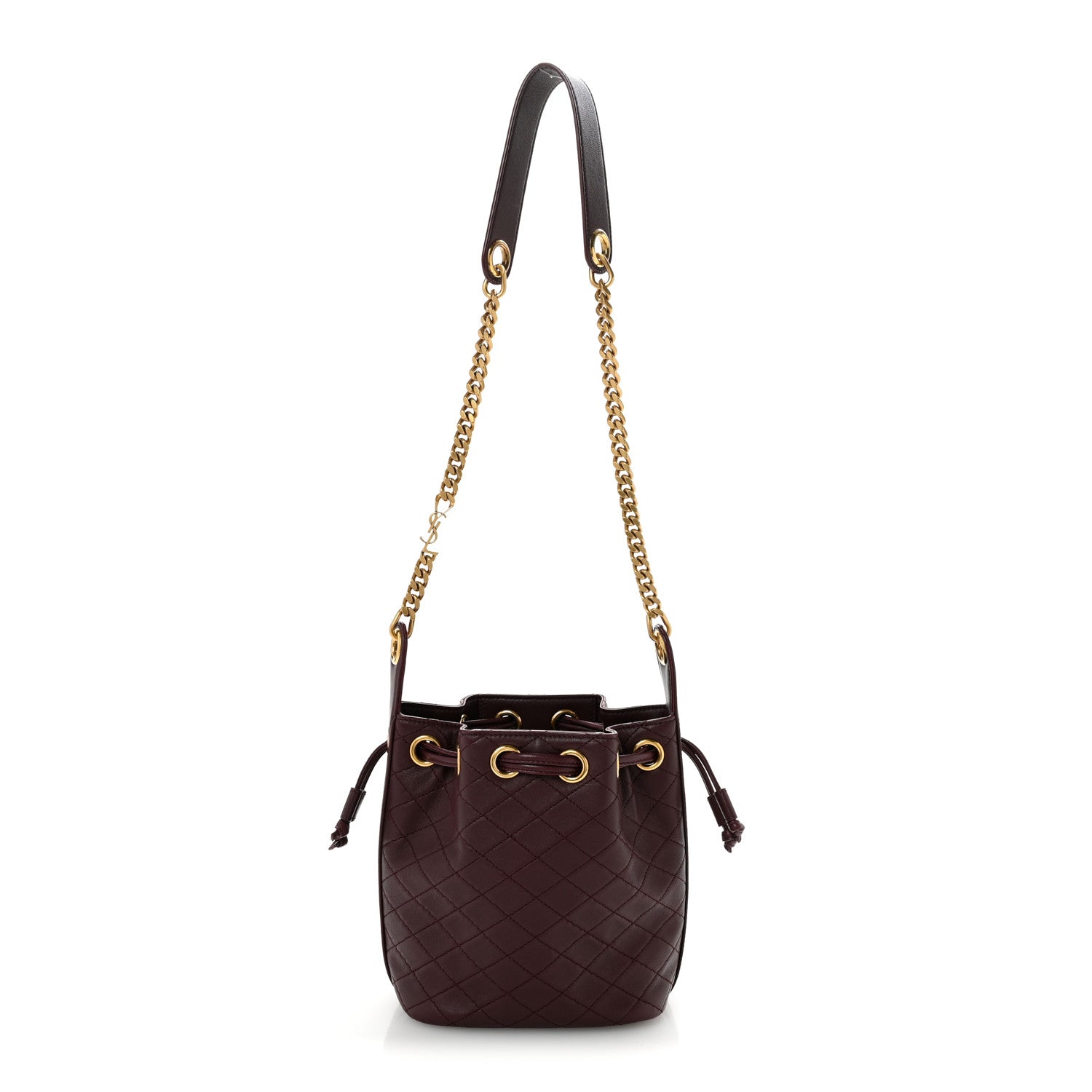 Lambskin Carre Quilted Cassandre Small Bucket Bag Hot Wine