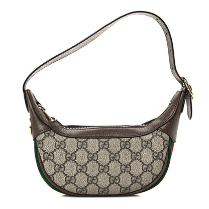 GG Supreme Monogram Textured Calfskin Web Mini Ophidia Half Moon Hobo Beige Ebony New Acero