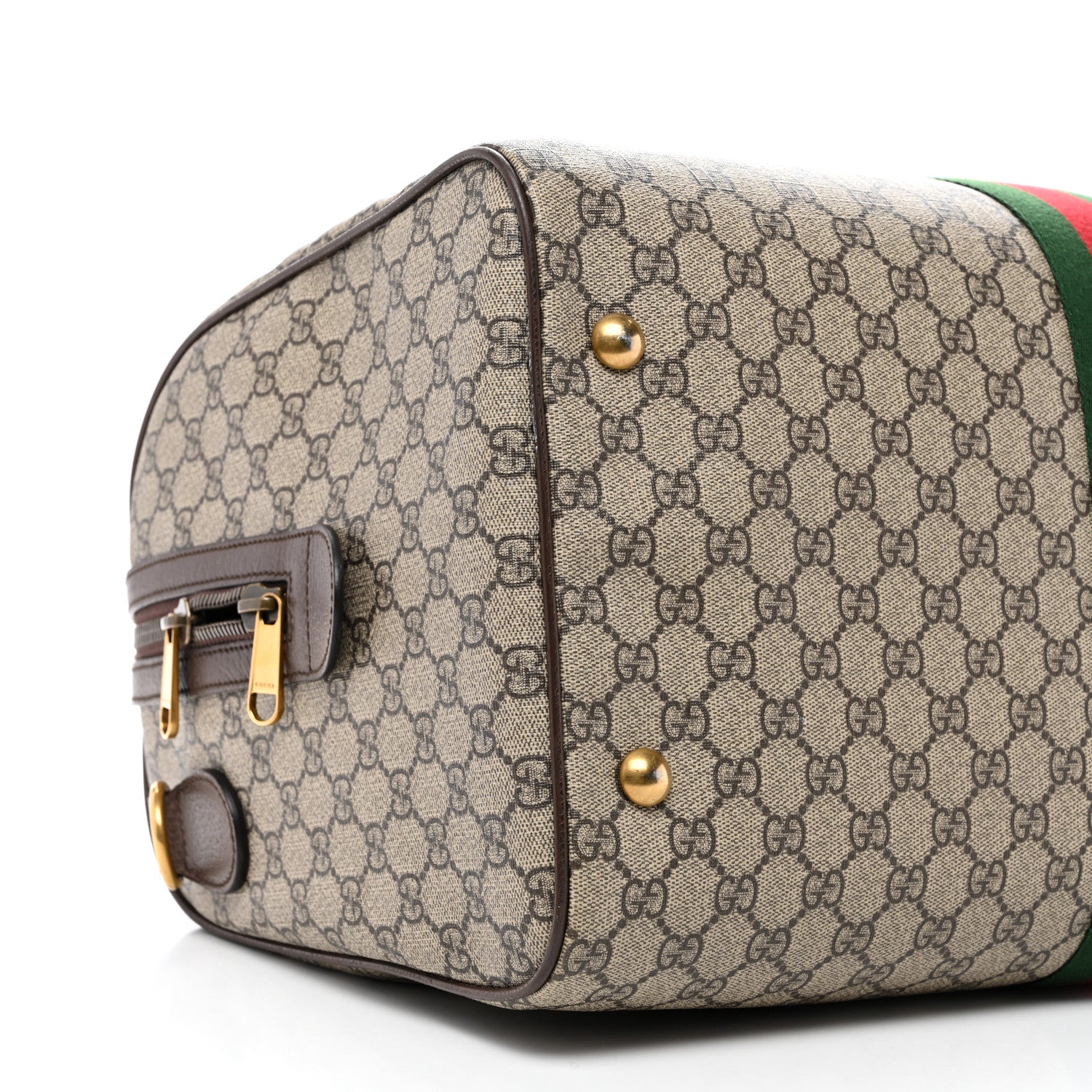 GG Supreme Monogram Textured Dollar Calfskin Web Medium Ophidia Carry-On Duffle Bag Beige Ebony New Acero