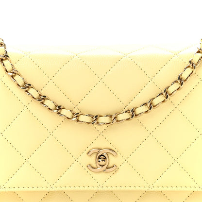 Caviar Quilted CC Turn Lock Wallet On Chain WOC Light Yellow
