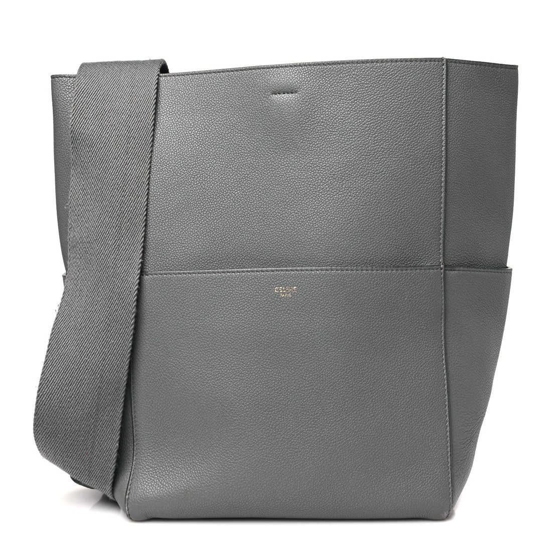 Soft Grained Calfskin Sangle Bucket Bag Grey