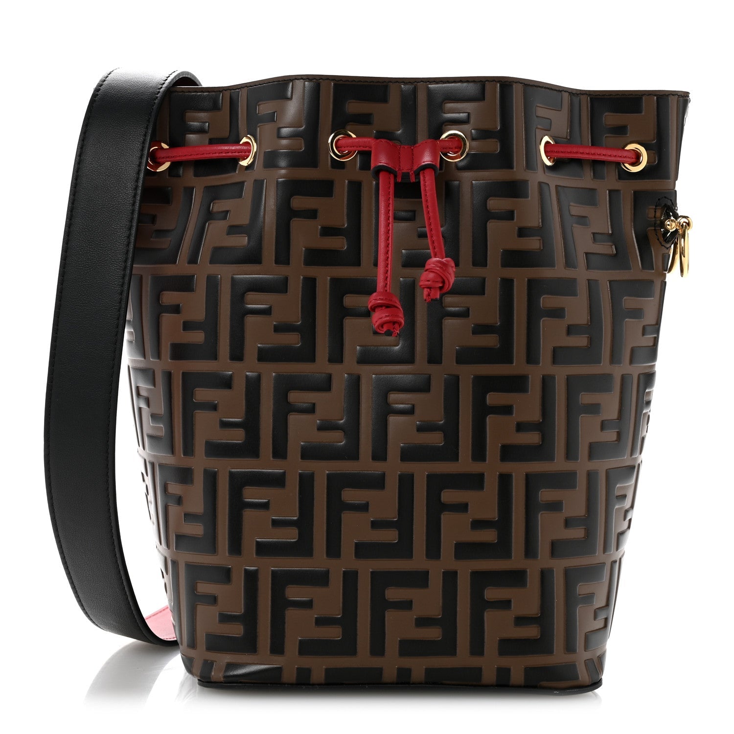 Vitello Grace F is Fendi Bi-Color FF 1974 Embossed Grande Mon Tresor Bucket Bag Maya Black Fragola