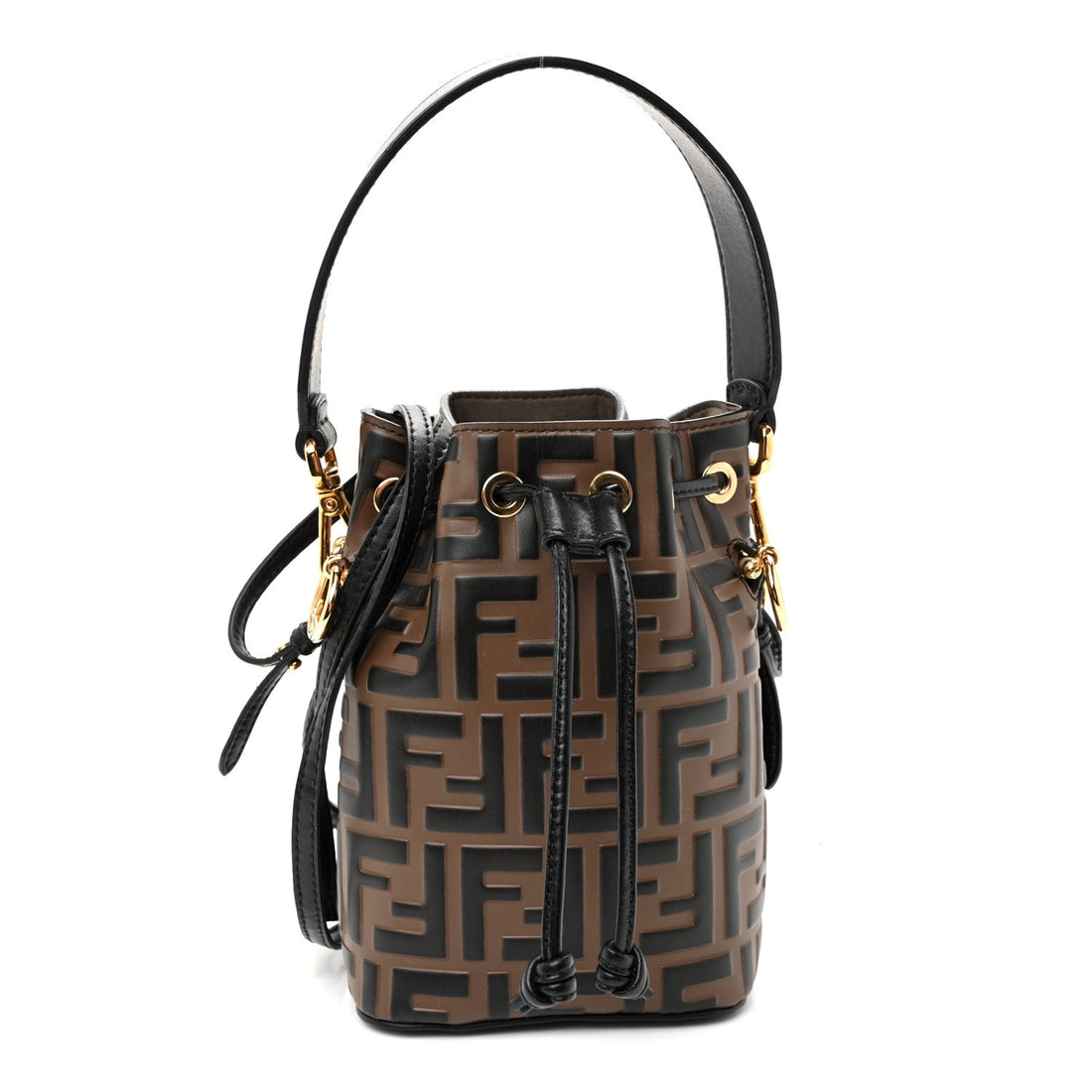 Vitello Liberty F is Fendi Bi-Color FF 1974 Embossed Mini Mon Tresor Bucket Bag Maya Black