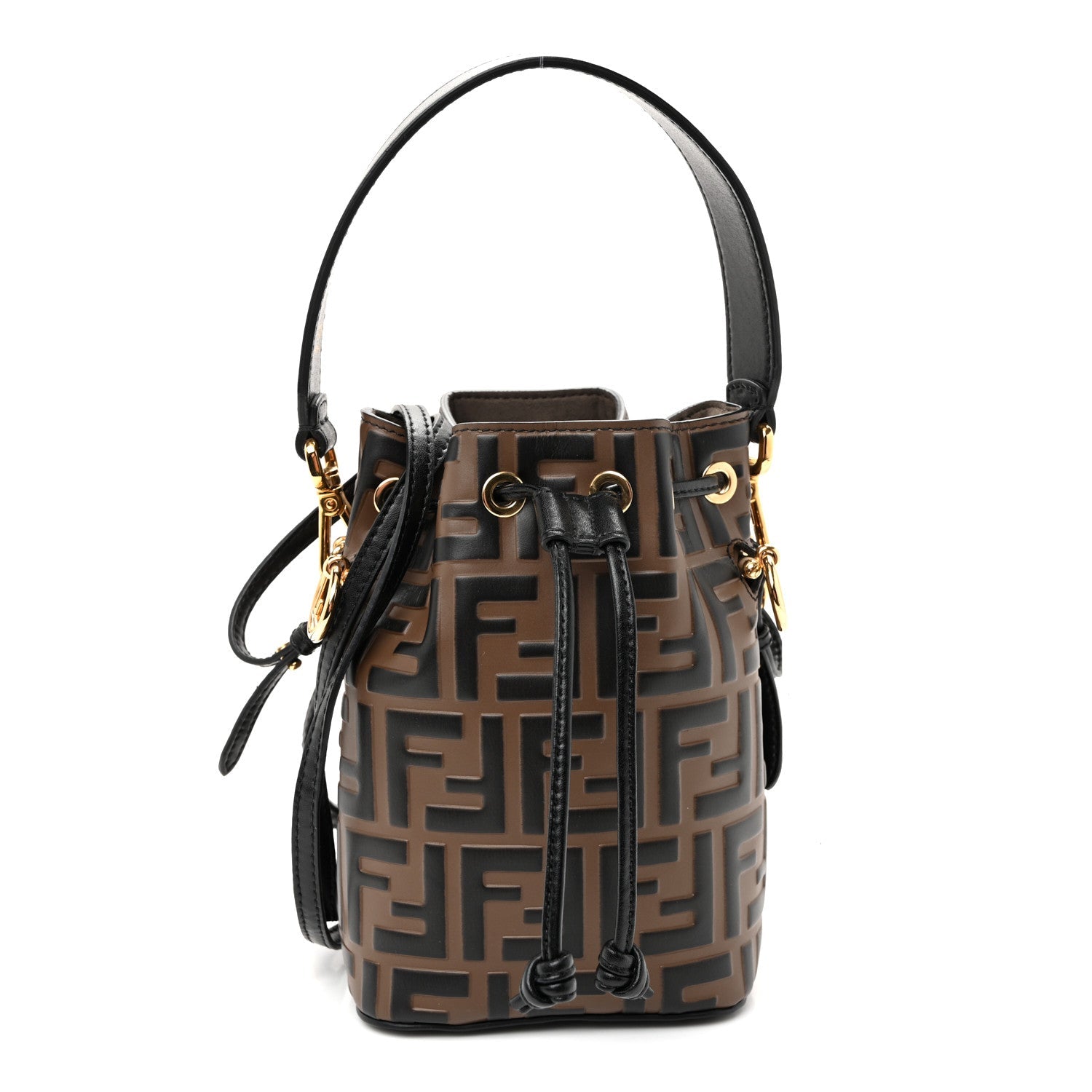 Vitello Liberty F is Fendi Bi-Color FF 1974 Embossed Mini Mon Tresor Bucket Bag Maya Black