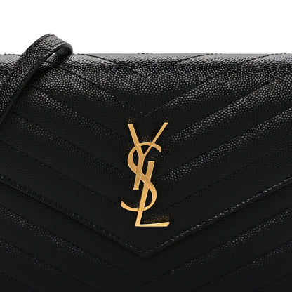Grain De Poudre Matelasse Chevron Monogram Envelope Chain Wallet Black