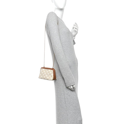 Lambskin Triomphe Canvas Clutch With Chain White Tan