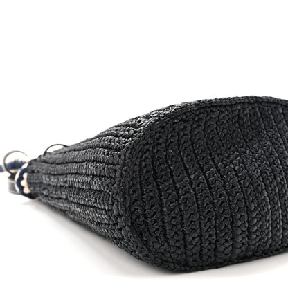 Yarn Raffia Effect Crochet Mini Bucket Bag Black