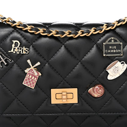 Aged Calfskin Quilted Lucky Charms 2.55 Reissue Wallet On Chain WOC Black