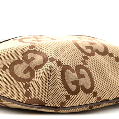 Monogram Jumbo GG Textured Dollar Calfskin Web Belt Bag Camel Ebony New Acero
