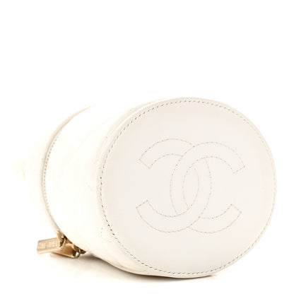 Lambskin Quilted Ruched Handle Vanity Case White