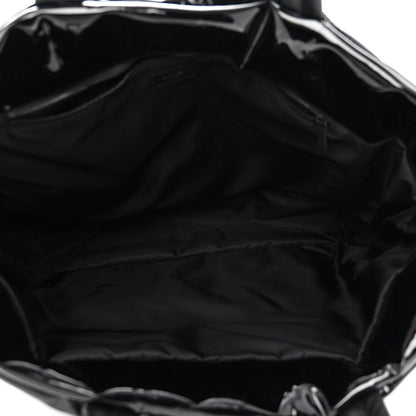 Patent Wide Puffer Maxi Tote Black