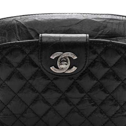 Crumpled Calfskin Quilted Casual Rock Waist Bag Fanny Pack Black