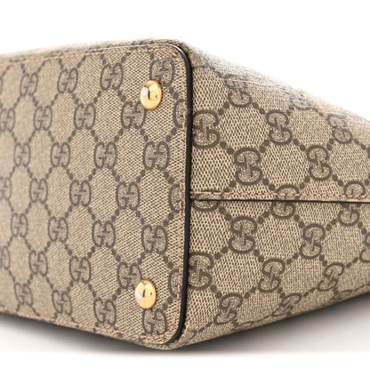 GG Supreme Monogram Medium Zippered Bucket Tote Beige Hibiscus Red New Rosette