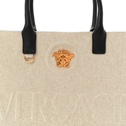 Canvas Calfskin Large La Medusa Tote Bag Beige