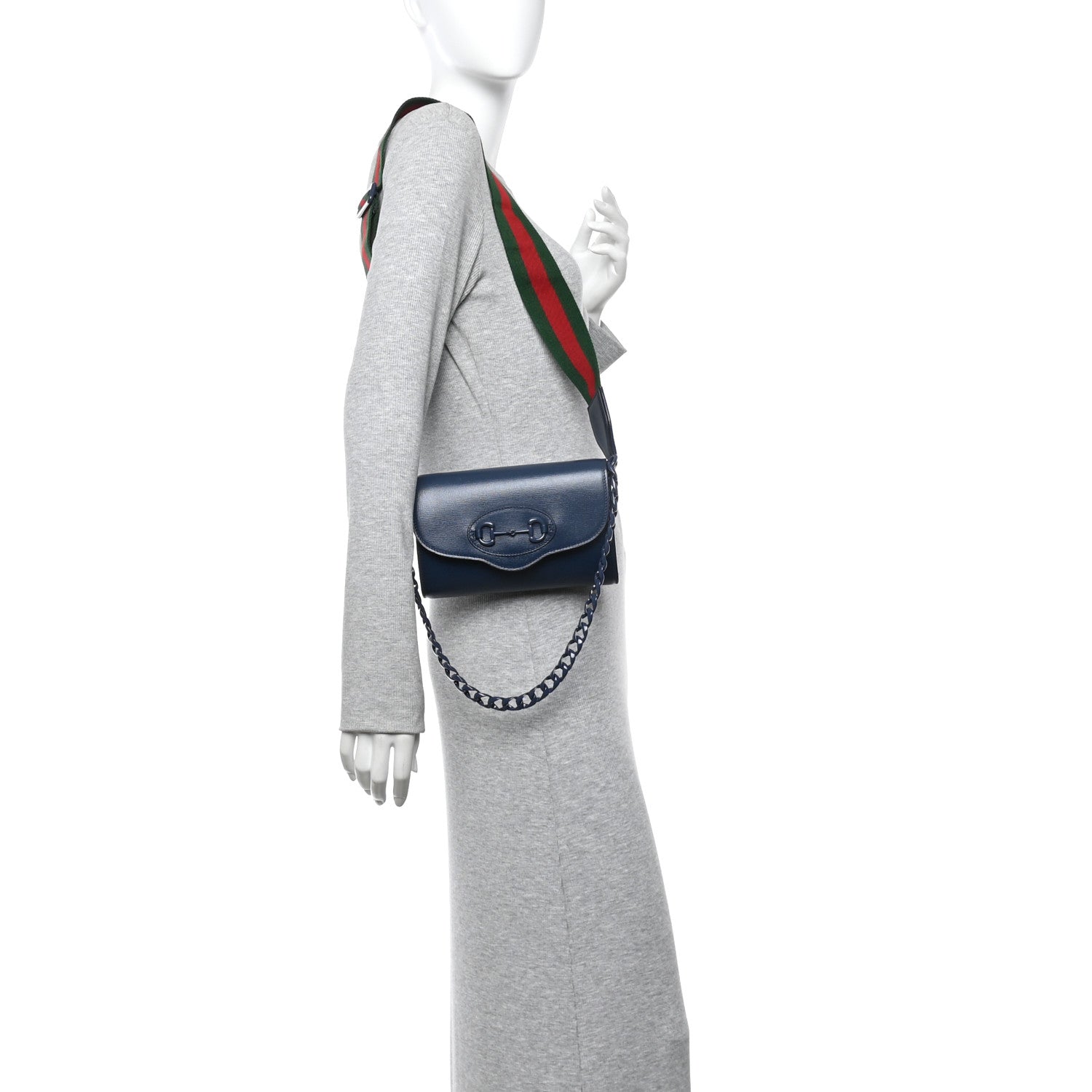 Azalea Calfskin Web Monochrome Mini Horsebit 1955 Chain Shoulder Bag Blue