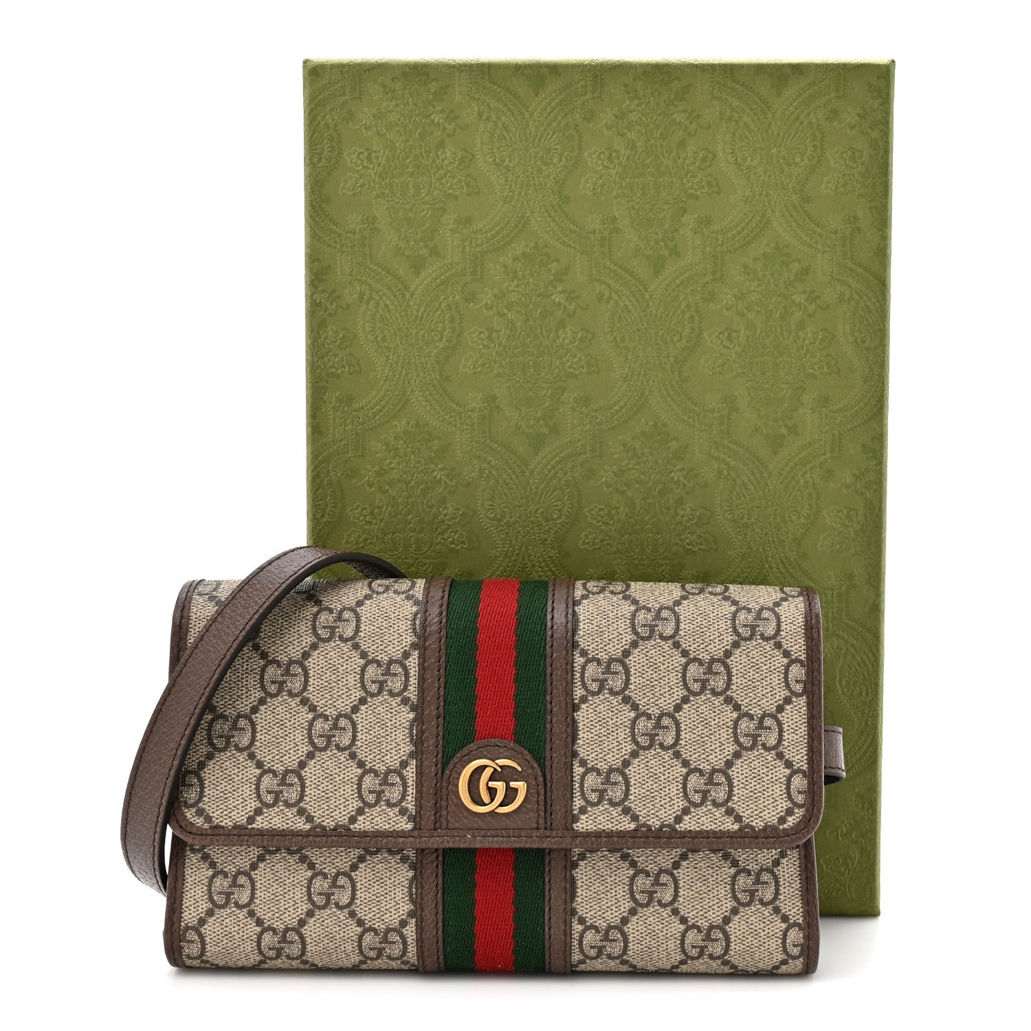 GG Supreme Monogram Web Ophidia Crossbody Wallet Beige Ebony New Acero