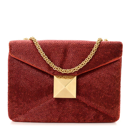Nappa Beaded One Stud Chain Clutch Red