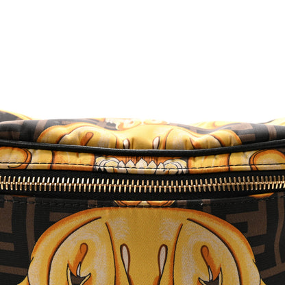 X VERSACE Nylon Cuoio Romano Fendace FF Baroque Belt Bag Black Gold