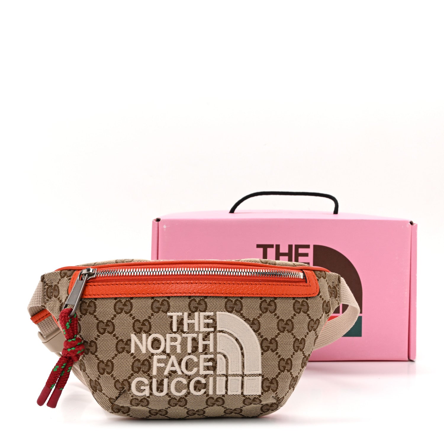 X THE NORTH FACE Monogram Textured Dollar Calfskin Embroidered Belt Bag Beige Ebony Mystic White Deep Orange