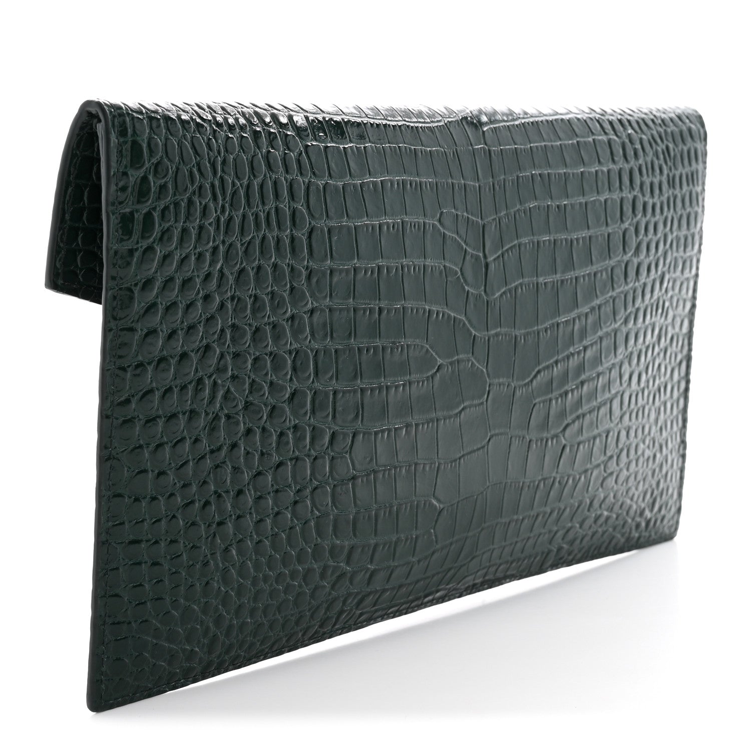 Calfskin Crocodile Embossed Uptown Monogram Clutch Dark Green